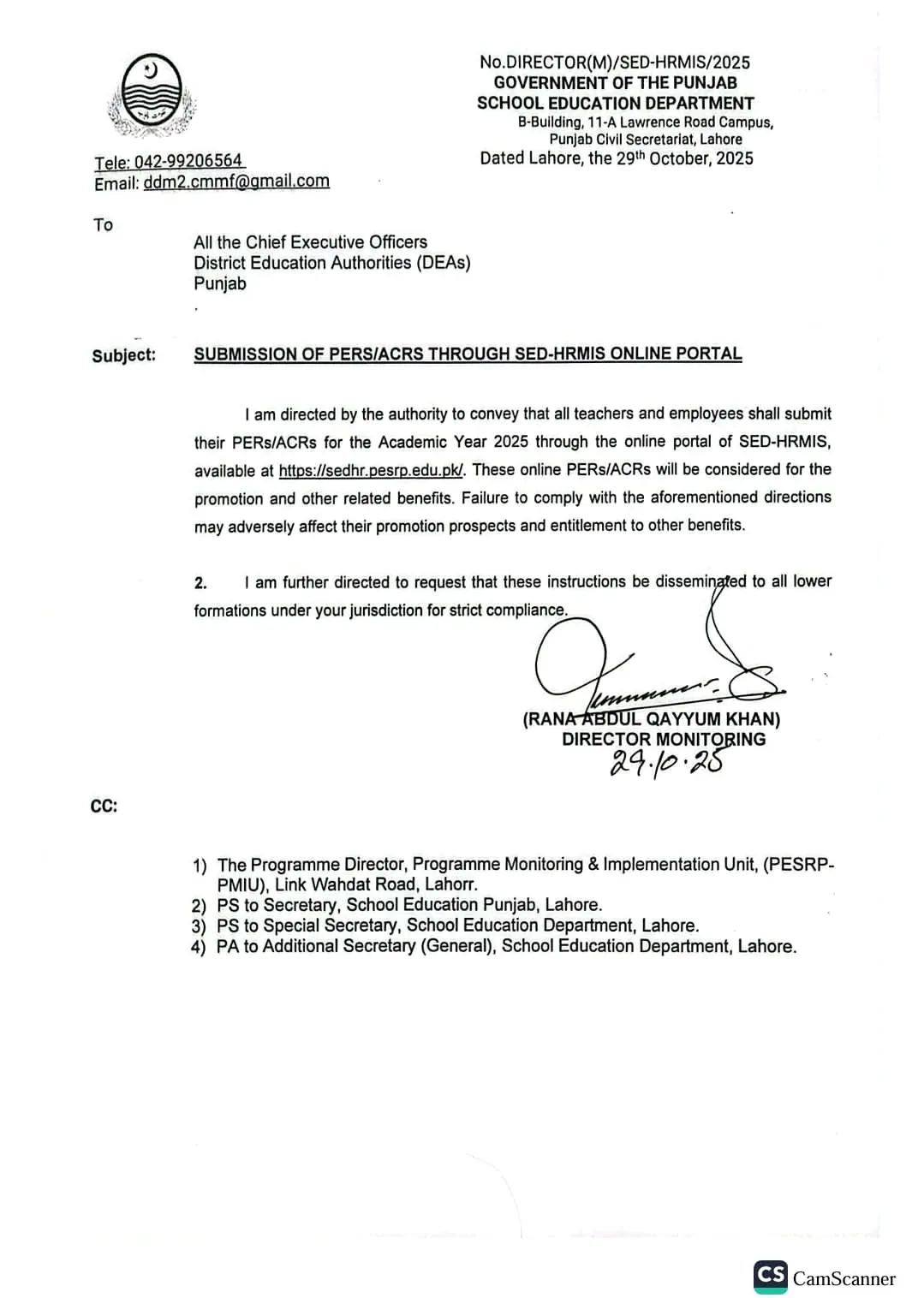 Online PERS/ACRs Submission via SED-HRMIS