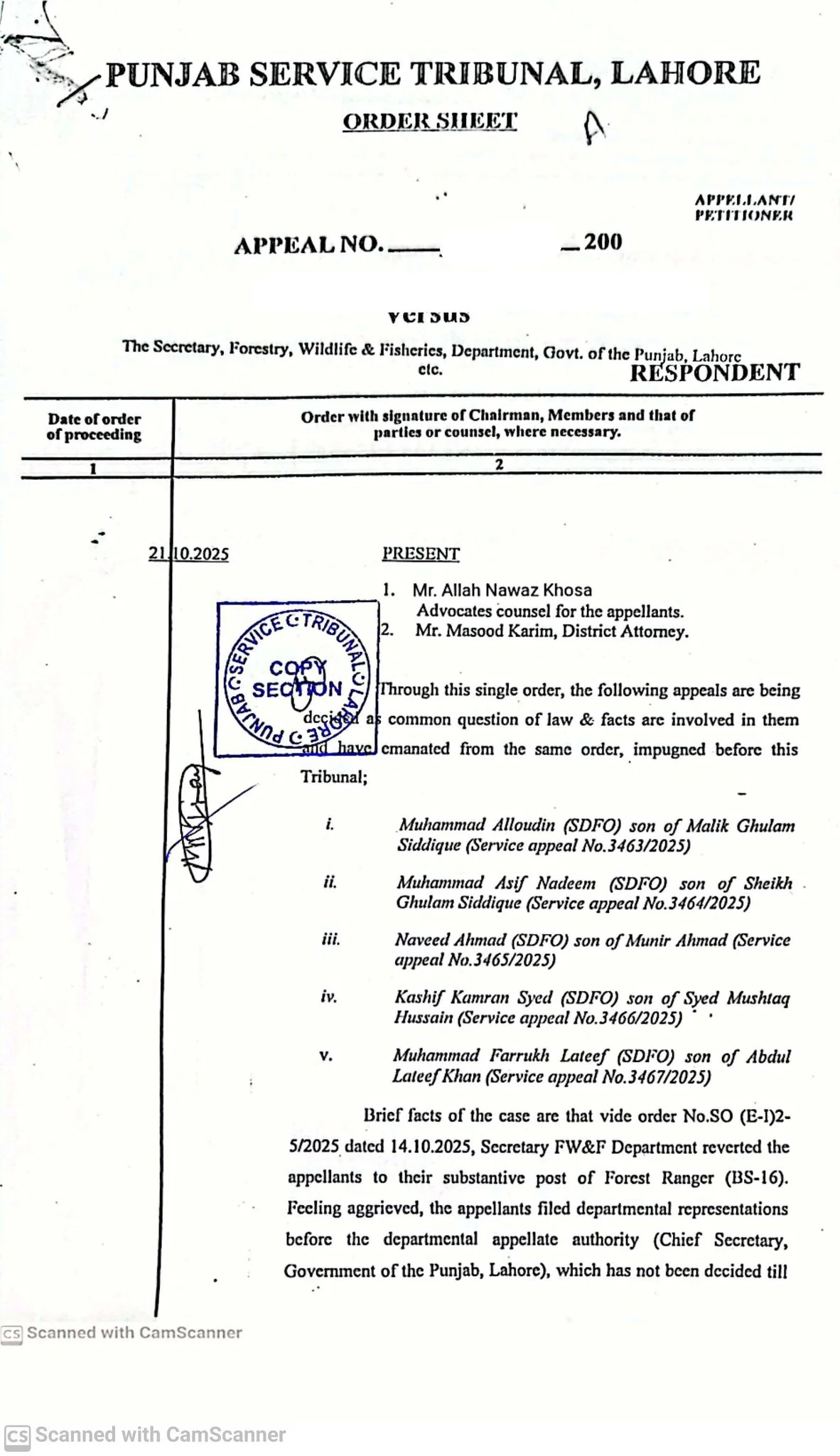 Punjab Service Tribunal Lahore Decision October 2025