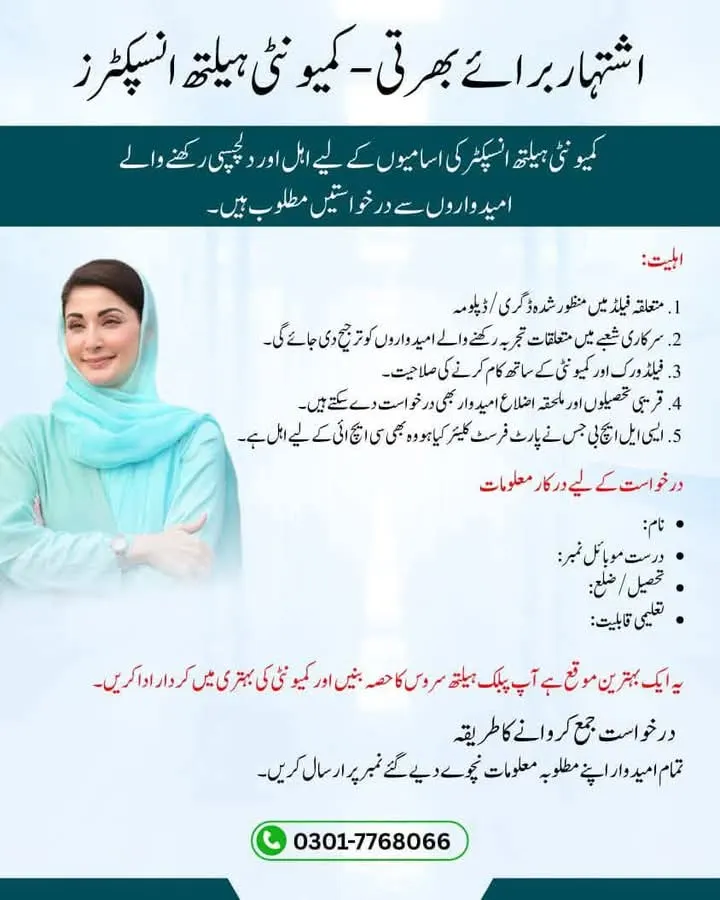 Community Health Inspector Jobs 2026 Punjab CM