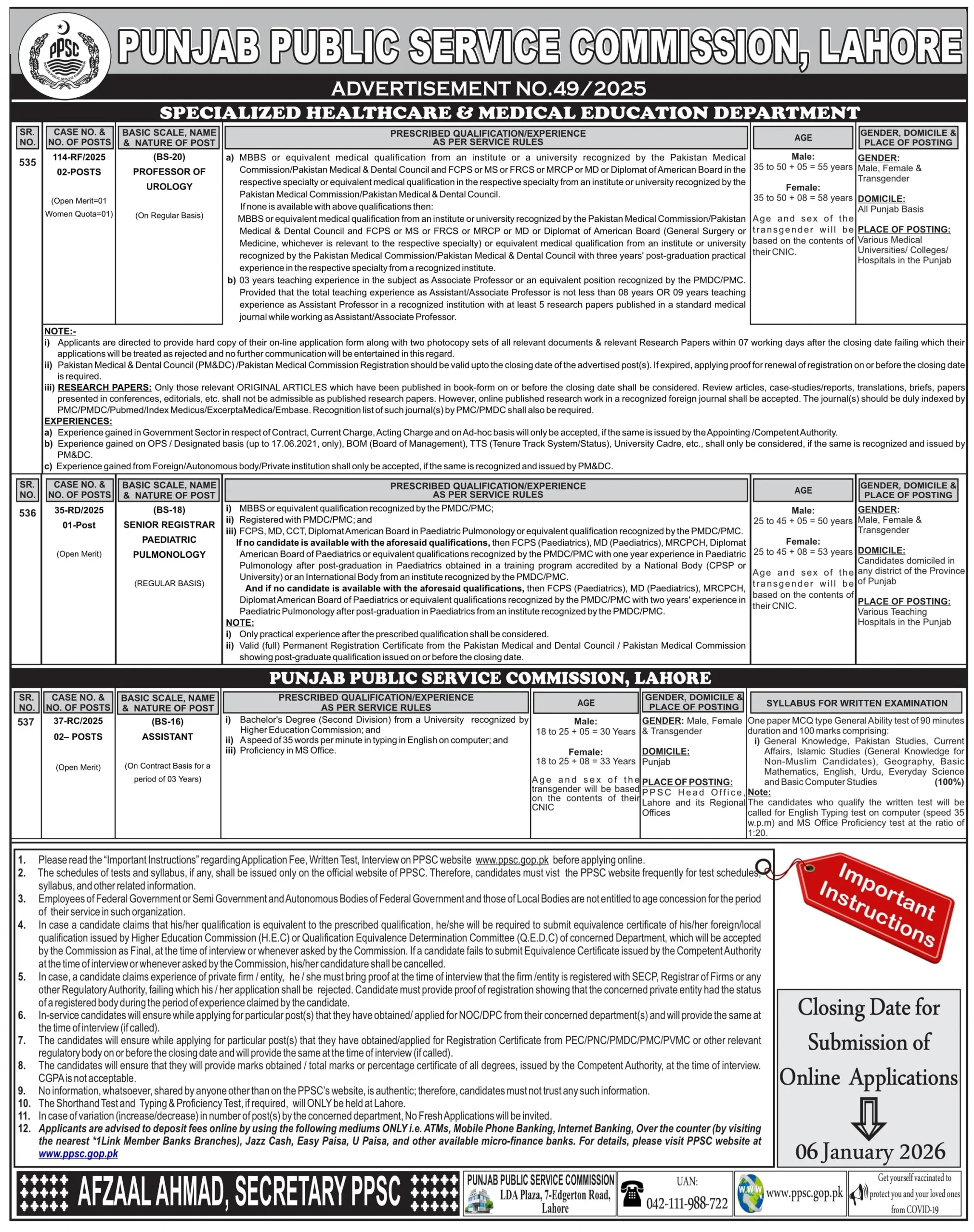Latest PPSC.Gov.Pk jobs 2026
