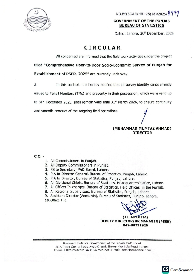 Door-to-Door Socio-Economic Survey for PSER 2026 8171 BISP
