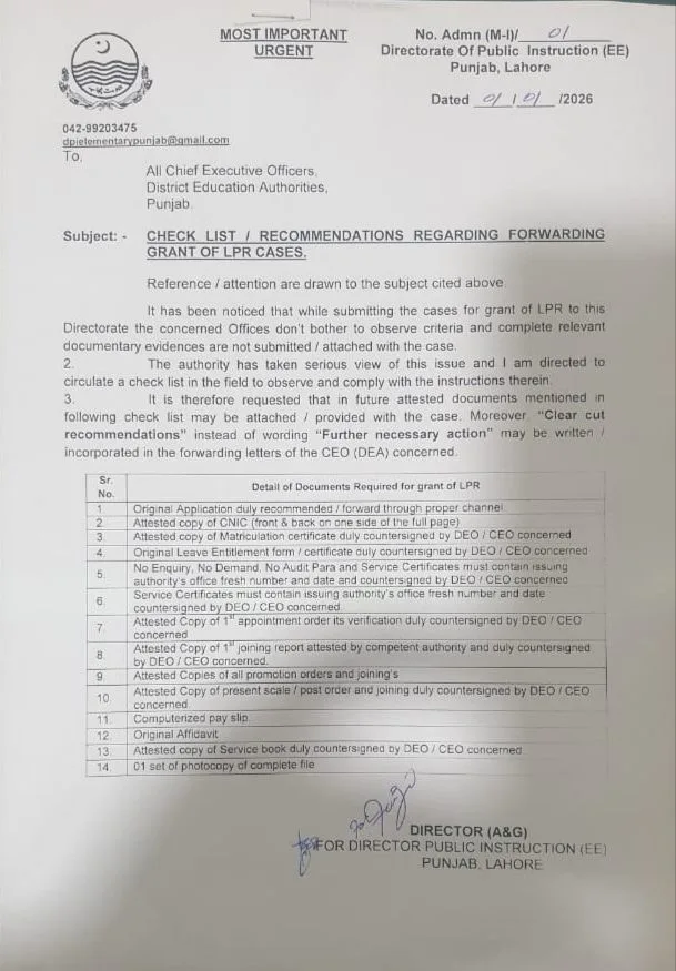 Govt Employees LPR Checklist 2026