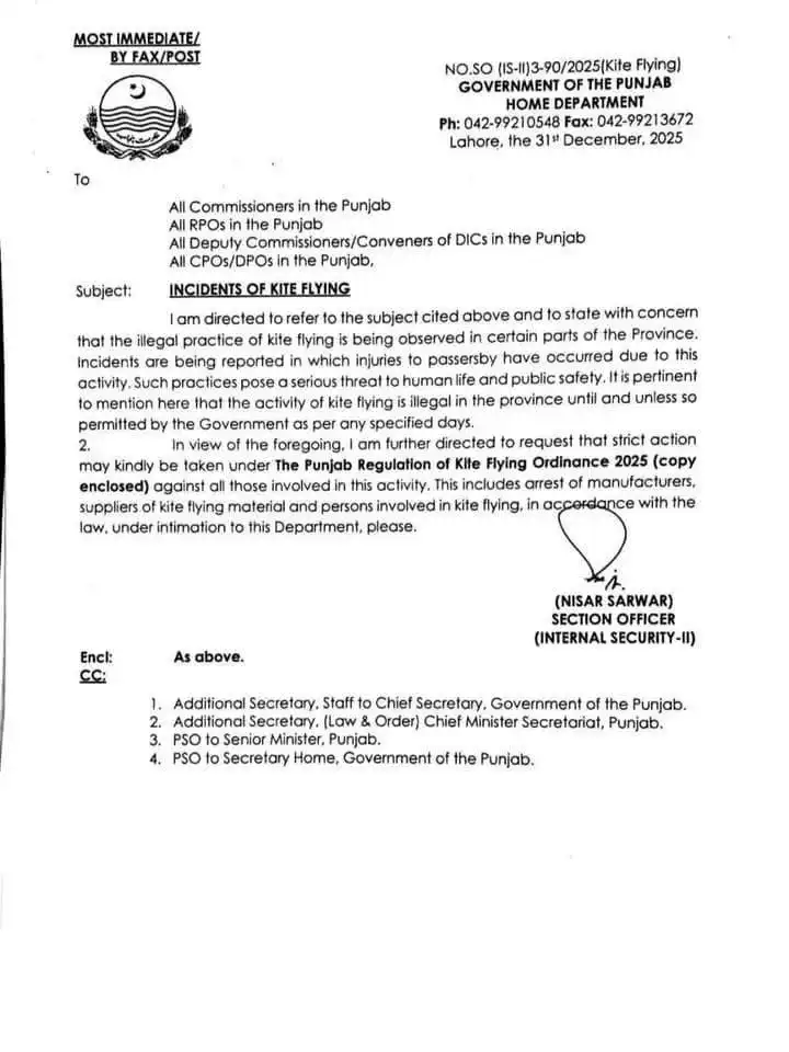Incidents in Punjab Regarding Kite Flying