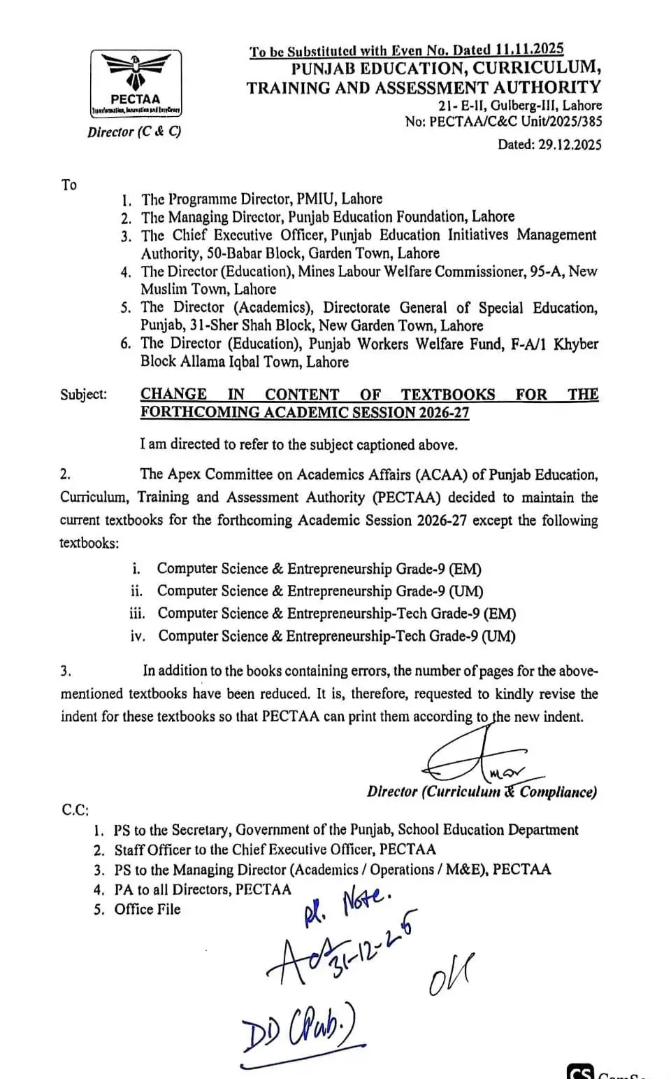 Punjab TextBooks Change in Class 9th New Syllabus 2026-27