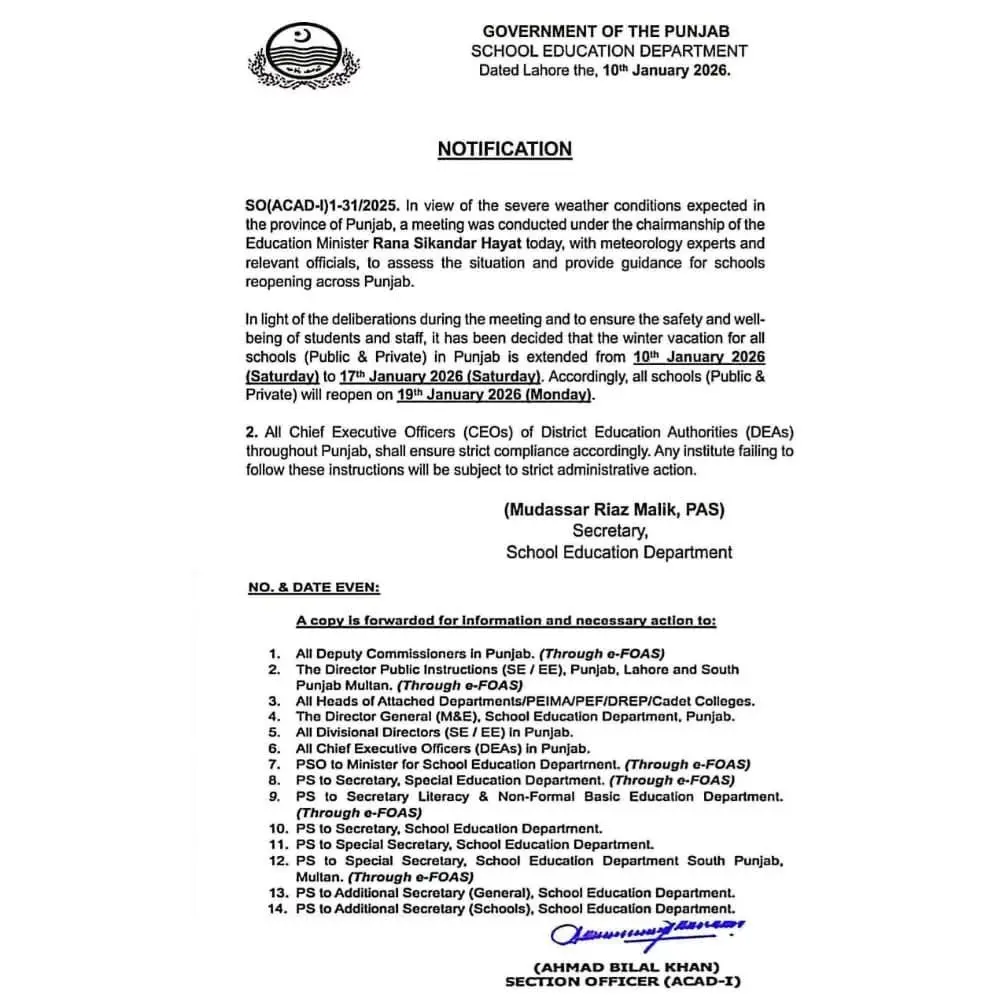 Punjab Winter Vacation Extension 2026 Official Notification Explained